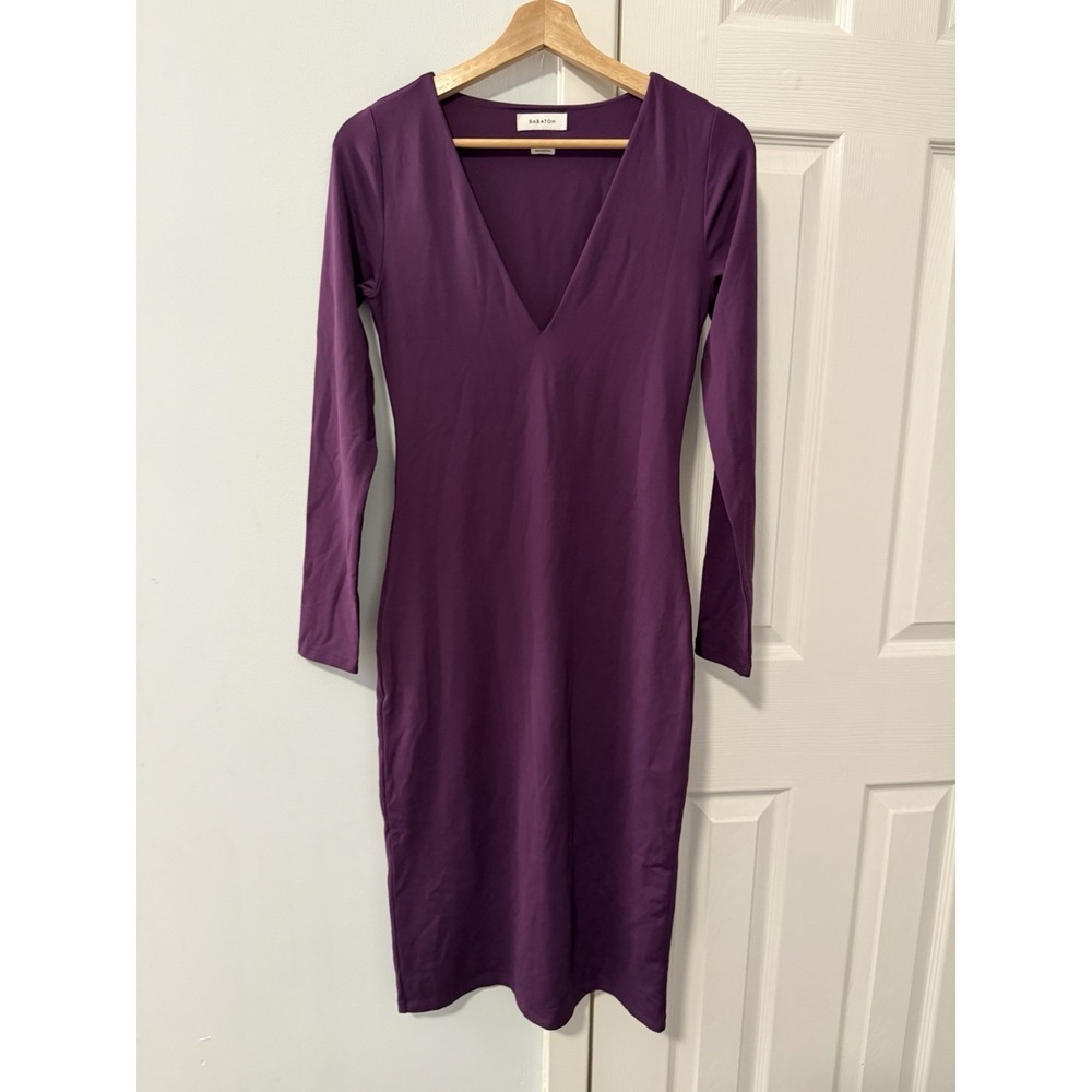 Aritzia Babaton Contour V-Neck Midi Dress Sz M Minimalist Bodycon Purple